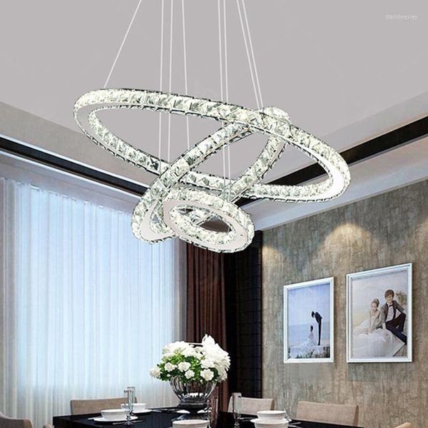 Lámparas de araña LED moderno Anillo de cristal Iluminación interior Lustre Loft Luz para sala de estar Dormitorio Luces de accesorios de cocina