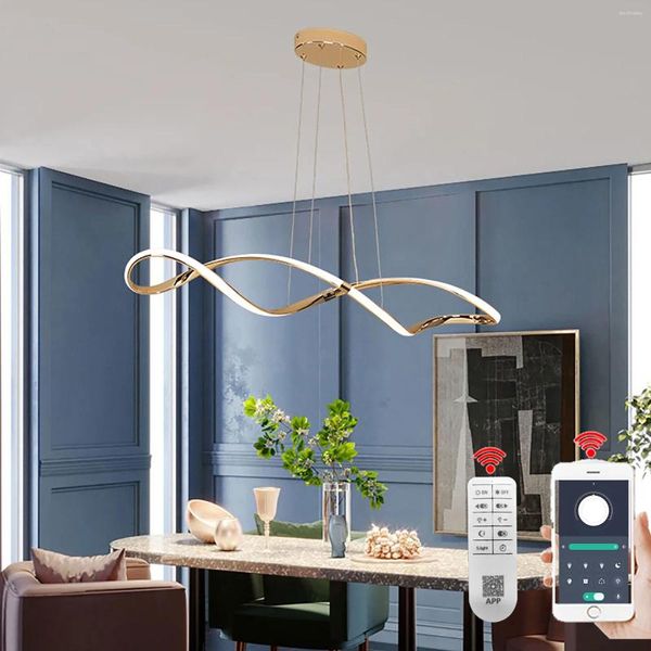 Lustres moderne LED lustre table à manger suspension lumière pendentif pour chambre cuisine plafonniers Alexa/télécommande