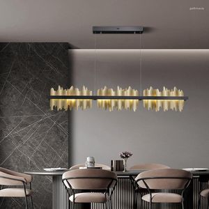 Lustres Moderne LED Lustre Pour Salle À Manger Flamme Conception Suspension Lampe Cuisine Îlot Rectangle Luminaires Avec Dimmable