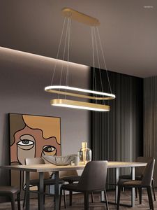 Lustres Moderne Led Lustre Pour Cuisine Table À Manger Chambre Bureau Restaurant Anneau En Or Plafond Suspendu Suspension Lampe Décor À La Maison Éclairage