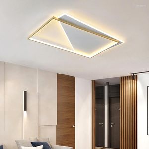 Lustres Moderne LED Lustre Pour Salon Chambre À Manger Cuisine Plafonnier Simple Or Rectangle Conception Télécommande Lumière