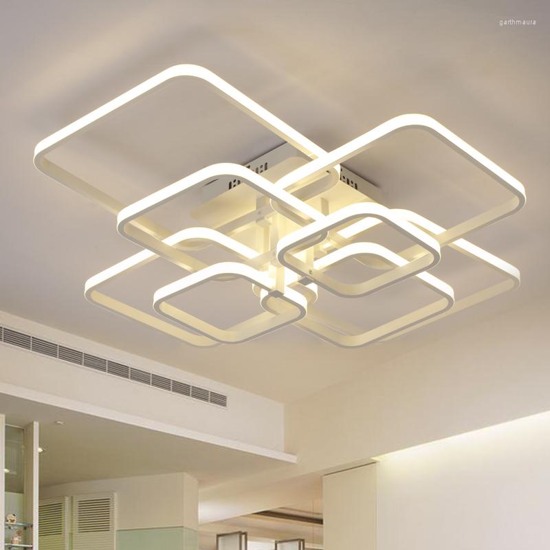 Żyrandole nowoczesne żyrandol LED do salonu sypialnia kuchnia kuchnia biała kwadratowy półfluk montowanie lampy sufitowej