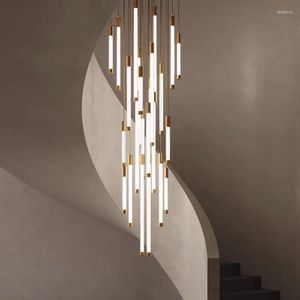 Lustres Moderne LED Lustre Pour Escalier De Luxe Design Intérieur Lustre Salon Hall Or Lampe Suspendue Long Foyer Luminaire