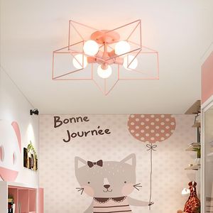 Candelabros Lámpara LED moderna para la habitación de los niños Hogar Niños Niña Dormitorio Pink Star Lámpara de techo Interior Decoración nórdica Luz