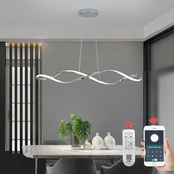 Lustres à LED moderne lustre or chrome Hanging Lights éclairage pour manger la chambre à coucher du plafond suspendre Alexa / application / télécommande