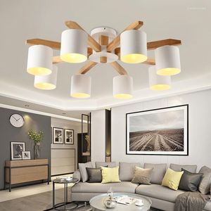 Lustres Moderne LED Lustre Éclairage Pour Salon Chambre Lustre E27 Plafond Fer Luminaires En Bois