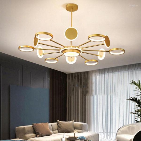 Lustres Moderne LED Lustre Éclairage Pour Salon Chambre Or Cadre En Aluminium Gradation Avec Télécommande Intérieur Luminaire Lumière Lustres