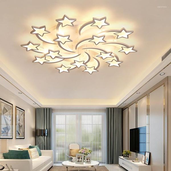 Lustres Lustre Led Moderne Avec Télécommande Étoile Blanche Plafonnier Suspendu Pour La Cuisine Chambre Salon Éclairage Intérieur