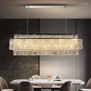Kroonluchters Moderne LED Crystal kroonluchter voor eetkamer rechthoekige ophanging lamp Home Decor Luxe keukeneiland Luster Light Fixture