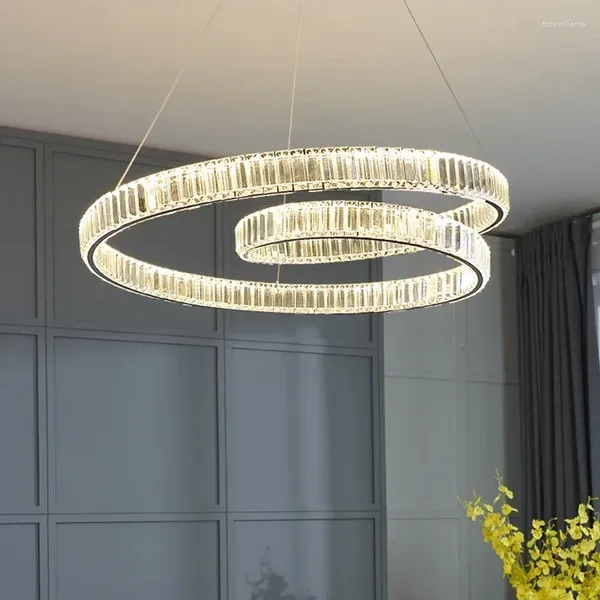 Lustres LED modernes pour salon salle à manger décoration chambre ronde spirale double couche éclairage intérieur lampes en cristal