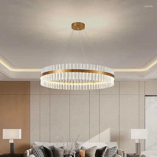 Candelabros Moderno LED K9 Cristales Lámpara de iluminación Interior Hogar Sala de estar Decoración Restaurante Luces colgantes de lujo Lámpara colgante dorada