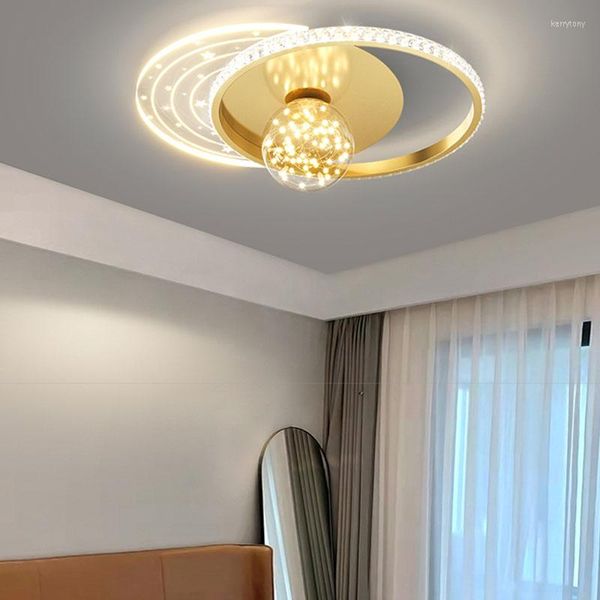 Lustres modernes lampes à LED pour chambre étude enfants chambre télécommande doré rond plafonniers pépinière éclairage intérieur