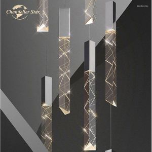 Lustres Moderne LED Éclairage Nordique Fer Cristal Pendentif Lampes Suspendues Lustre Chambre Salon Grand Escalier Luminaire