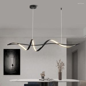 Lustres LED modernes lumières pour salle à manger cuisine barre cordon lampes suspendues d'intérieur lustre noir mat