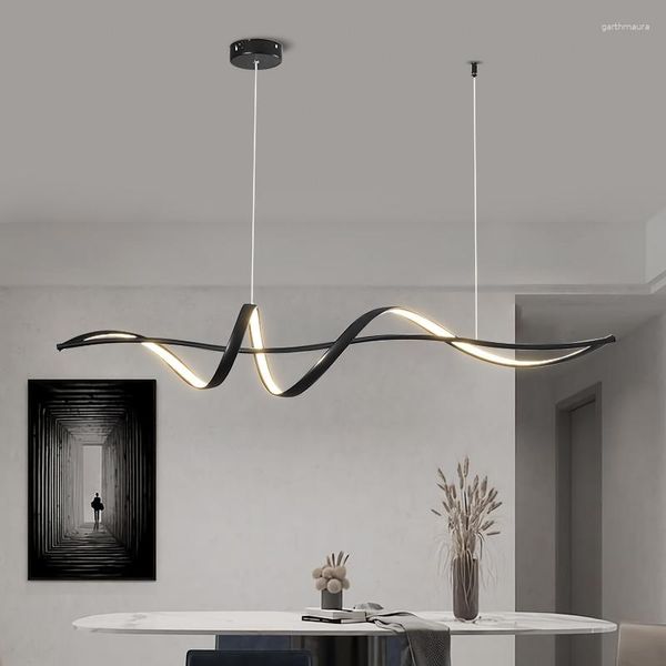 Lámparas de araña Luces LED modernas para comedor Cocina Bar Cordón Lámparas colgantes interiores Araña Mate Negro