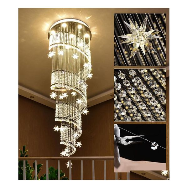 Lustres Moderne Led Long Escalier En Cristal En Spirale Lustre Éclairage Rond Design Couloir Restaurant Créatif Suspension Fixt Dh9Kp