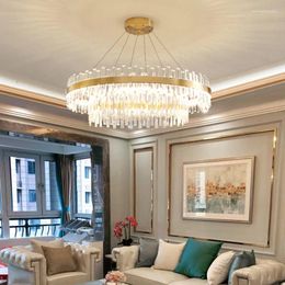 Lustres modernes LED luxe cristal minimaliste lustre plafond pendentif lumières pour salle à manger salon El Hall décor éclairage