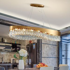 Lustres modernes LED ovale or cristal salon lumières salle à manger éclairage cuisine île décor suspendu