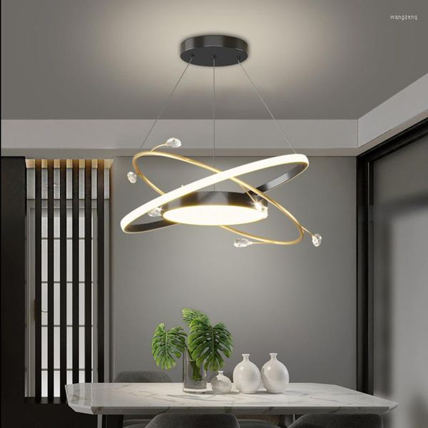 Lustres moderne pendentif LED lampe pour table à manger cuisine dimmable salon chambre loft suspendu décor à la maison anneau lumière