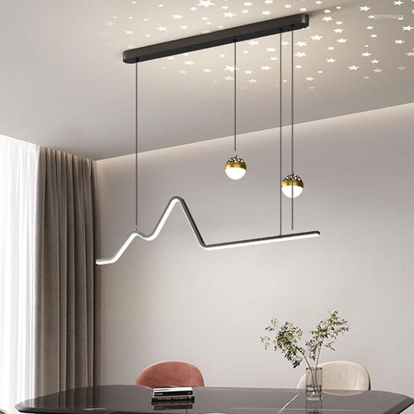 Lustres modernes Led bande linéarité lumières pour salle à manger cuisine Table noir pendentif lampes télécommande éclairage suspendu