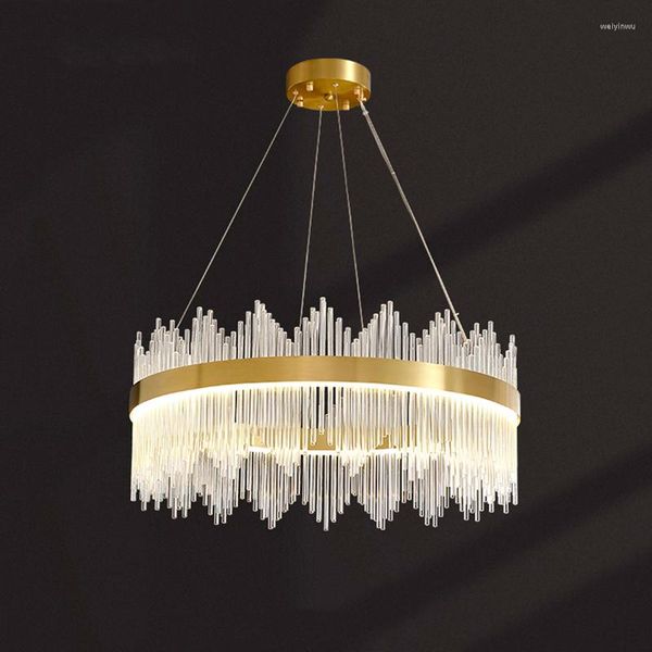 Lustres Moderne Lumière De Luxe Plafond Simple Chambre Cristal Tige De Verre Lampes Led Lumières Salon Éclairage