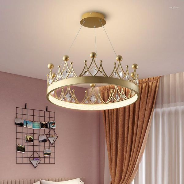 Candelabros de luz moderna de lujo con corona de cristal, lámparas de decoración para habitación de princesa, candelabro nórdico creativo para dormitorio de niña y niño