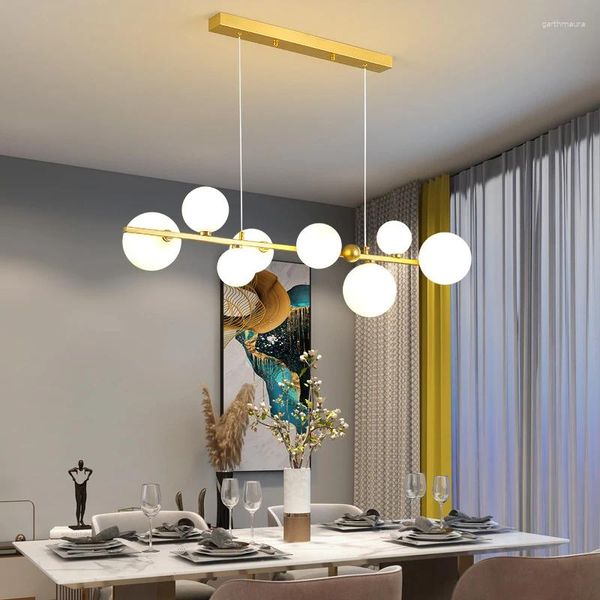 Lustres modernes Long plafond boule de verre abat-jour pendentif lumières cuisine bureau salle à manger lampe décor à la maison Luminaire