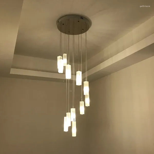 Lustres moderne longue LED lustre spirale cristal éclairage escalier plafonnier affichage chambre El Hall lampes d'intérieur