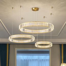 Kroonluchters moderne glans kristal led kroonluchter lichtvilla trappen stalen cirkel hangen lamp foyer droplight armaturen