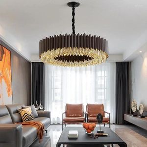 Lustres Moderne luxe noir/or rond cristal lustre éclairage LED pour salon cuisine créative chambre à manger maison luminaires lampe