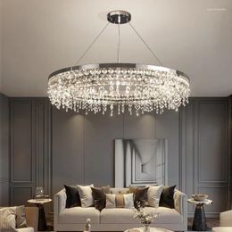 Lustres Lustre de luxe moderne pour salon chambre ronde pendentif en cristal lampe suspendue Chrome décoration intérieure luminaire