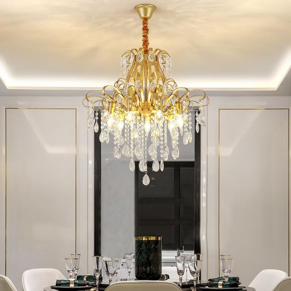 Lustres Lustre de plafond en cristal de luxe moderne pour salle à manger ferme Foyer maison or décor nordique cuisine fer suspension lampe noir