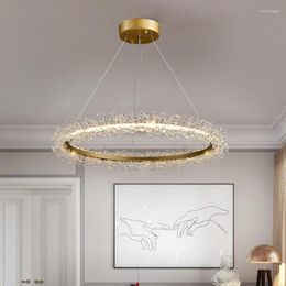 Kroonluchters moderne luxe kristallen kroonluchter voor woonkamer kookeiland loft indoor gouden ronde ring led hanglampen huizendecoratie