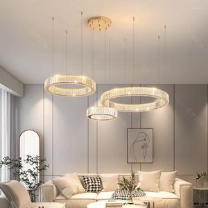 Lustres Moderne luxe cristal LED K9 lustre cercle anneaux éclairage salon escaliers lampara suspension luminaires lumières
