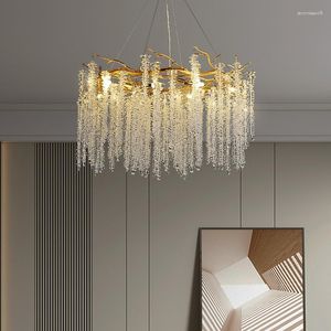 Kroonluchters Moderne luxe kristal lange ronde hangende plafond led hanger lamp live el hall licht romantische kwastje verlichting