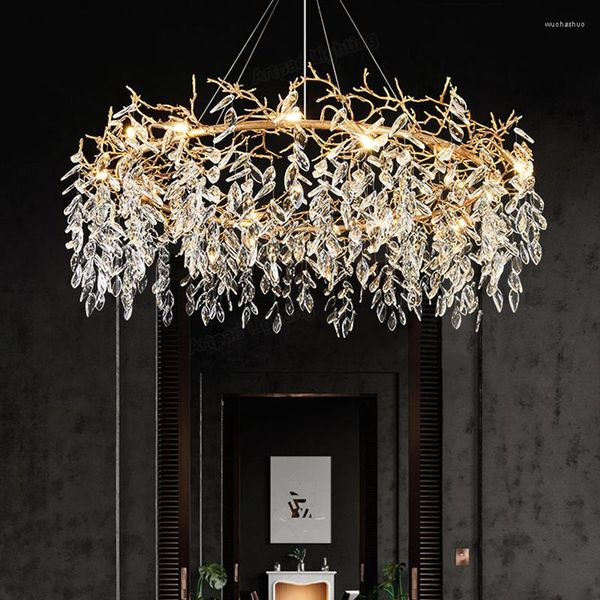 Lustres modernes de luxe en cristal métal lampe suspendue longue/ronde salle à manger salon El Hall intérieur Art déco luminaires