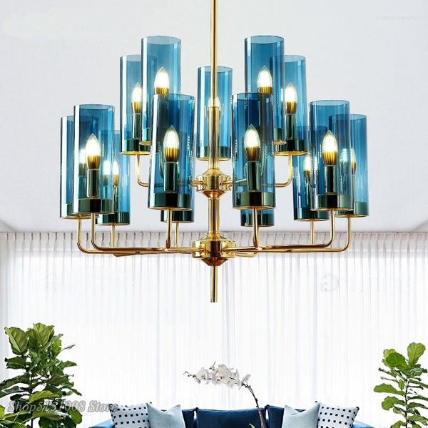 Lustres luxe moderne luxe lustre 6-15 t￪tes t￪tes bleues / ambre nordique lampe suspendue salon ￠ manger salon