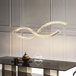 Lustres modernes de luxe K9 cristal LED pendentif lumières pour salle à manger Restaurant cuisine lampe or ondulé lampe à main éclairage