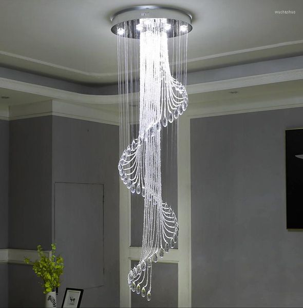 Lustres de luxe moderne grand lustre en cristal K9 escalier spirale luminaires créatif lampe à LED El Villa