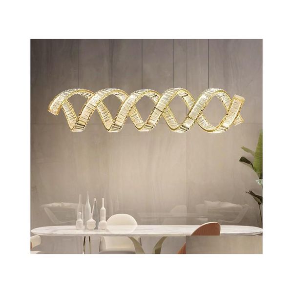 Candelabros de lujo moderno Led luces colgantes Wave Steel Lustre Crystal Lamp Comedor Suspender Indoor Drop Light Fixtures Delivery Dhj2D