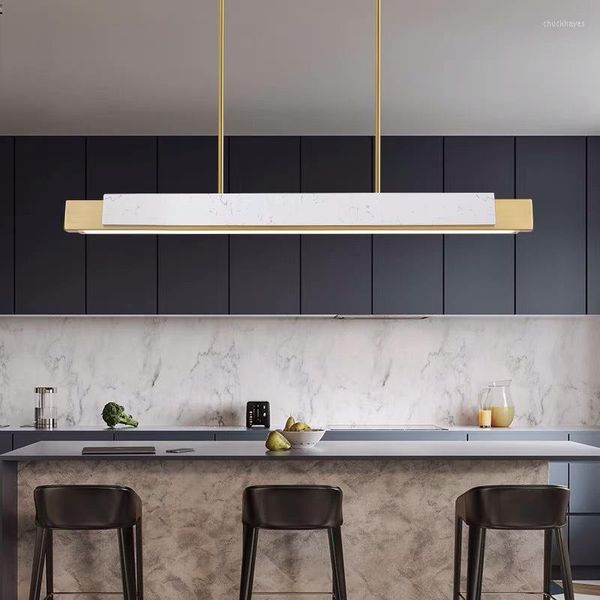 Lustres Lustre en marbre moderne éclairage de luxe minimaliste longue bande Table barre pendentif LED lampes suspendues pour plafond