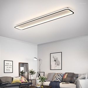 Lustres minimalisme moderne lampe plafond à LED pour salle à manger cuisine couche vivante allée noire longue bande conception de lustre Light