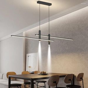 Kroonluchters Moderne minimalistische zwarte LED met schijnwerpers voor keuken eetkamer tafel hanglampen lampen huisdecorel verlichting armatuur