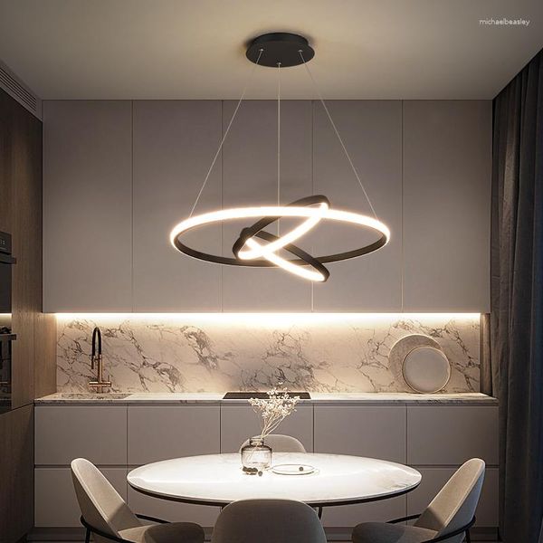 Candelabros Moderno Minimalista LED Luces colgantes anulares Estilo nórdico Sala de estar en restaurante Araña Comedor Accesorios de mesa
