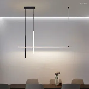 Kroonluchters Moderne minimalistische led-kroonluchter dimbaar zwart voor tafel eetkamer keuken bar hanglamp verlichting ophanging ontwerp glans