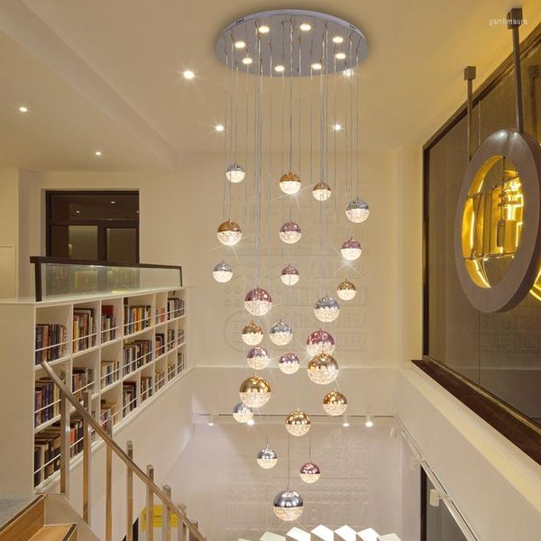 Lustres Moderne Minimaliste Escalier Long Lustre Salon Nordique Duplex Villa Spirale Lumière Boule De Luxe Lampes