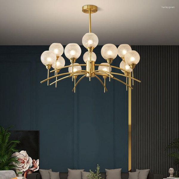 Lustres Moderne Nordique Cuivre Design LED Lustre Pour Salon Chambre À Manger Cuisine Plafond Pendentif Lampe Verre Or G9 Lumière