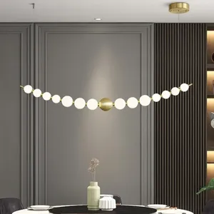 Kroonluchters Moderne Noordse creatieve led kroonluchter koperen luxe eetkamer keuken eiland Lange hangende lamp restaurant bar koffie luminaire