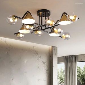 Lustres Design nordique moderne LED lustre pour salon chambre salle à manger cuisine plafonnier noir or boule de verre E14 lumière