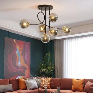 Lustres Moderne Style nordique Design LED lustre pour salon chambre salle à manger cuisine plafond suspension lampe boule de verre E27 lumière